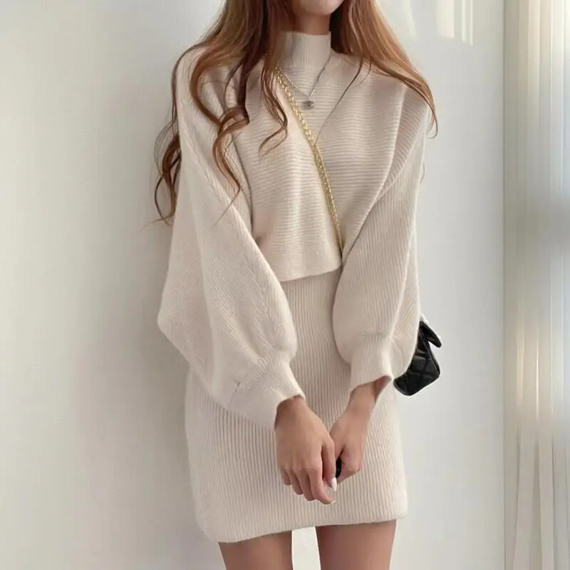 Naiste Sweatervest-kleit + polo-/kilpkonnakaelusega Pashmina kampsunkleit, 2-osaline komplekt, kvaliteetne eksporditav laos