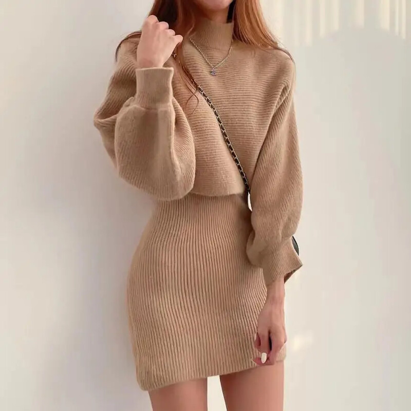 Naiste Sweatervest-kleit + polo-/kilpkonnakaelusega Pashmina kampsunkleit, 2-osaline komplekt, kvaliteetne eksporditav laos