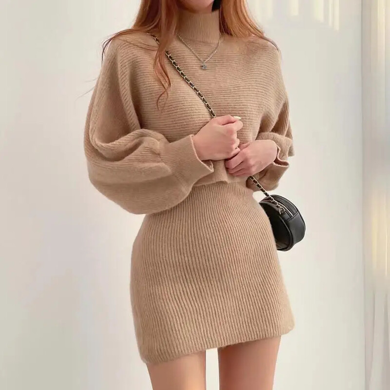 Naiste Sweatervest-kleit + polo-/kilpkonnakaelusega Pashmina kampsunkleit, 2-osaline komplekt, kvaliteetne eksporditav laos