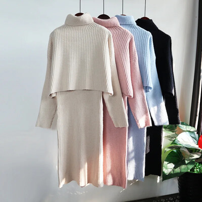 KnitDress korejiešu stila 2024. gada rudens/ziemas jauns sabiedrisks uzvalks džemperkleita, 2 daļīgs komplekts sievietēm, moderns un elegants