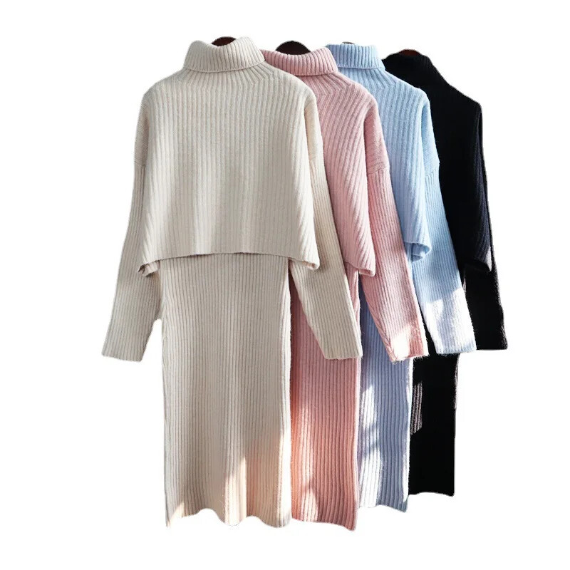 KnitDress korejiešu stila 2024. gada rudens/ziemas jauns sabiedrisks uzvalks džemperkleita, 2 daļīgs komplekts sievietēm, moderns un elegants