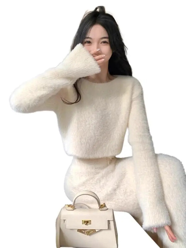 Vrhunska pletena trenirka u društvenom stilu, elegantna suknja koja pokriva bokove, dvodijelni set za odrasle uvezen iz Guangzhoua