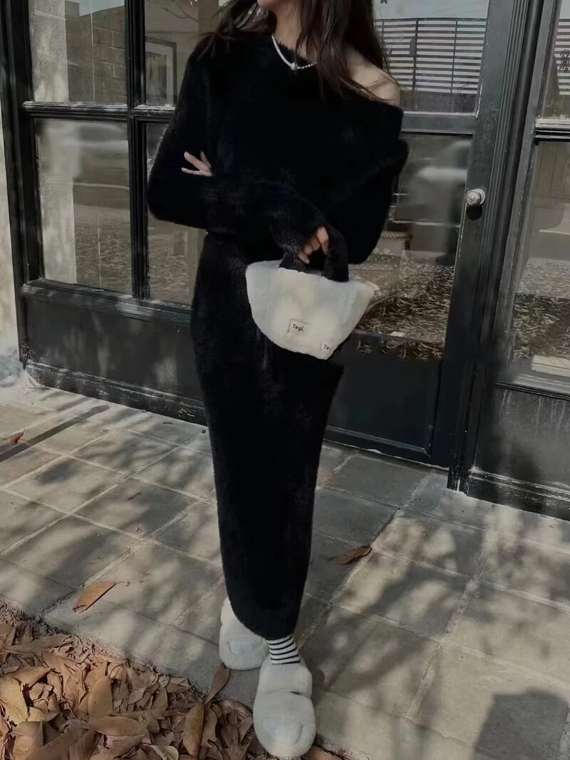 Vrhunska pletena trenirka u društvenom stilu, elegantna suknja koja pokriva bokove, dvodijelni set za odrasle uvezen iz Guangzhoua