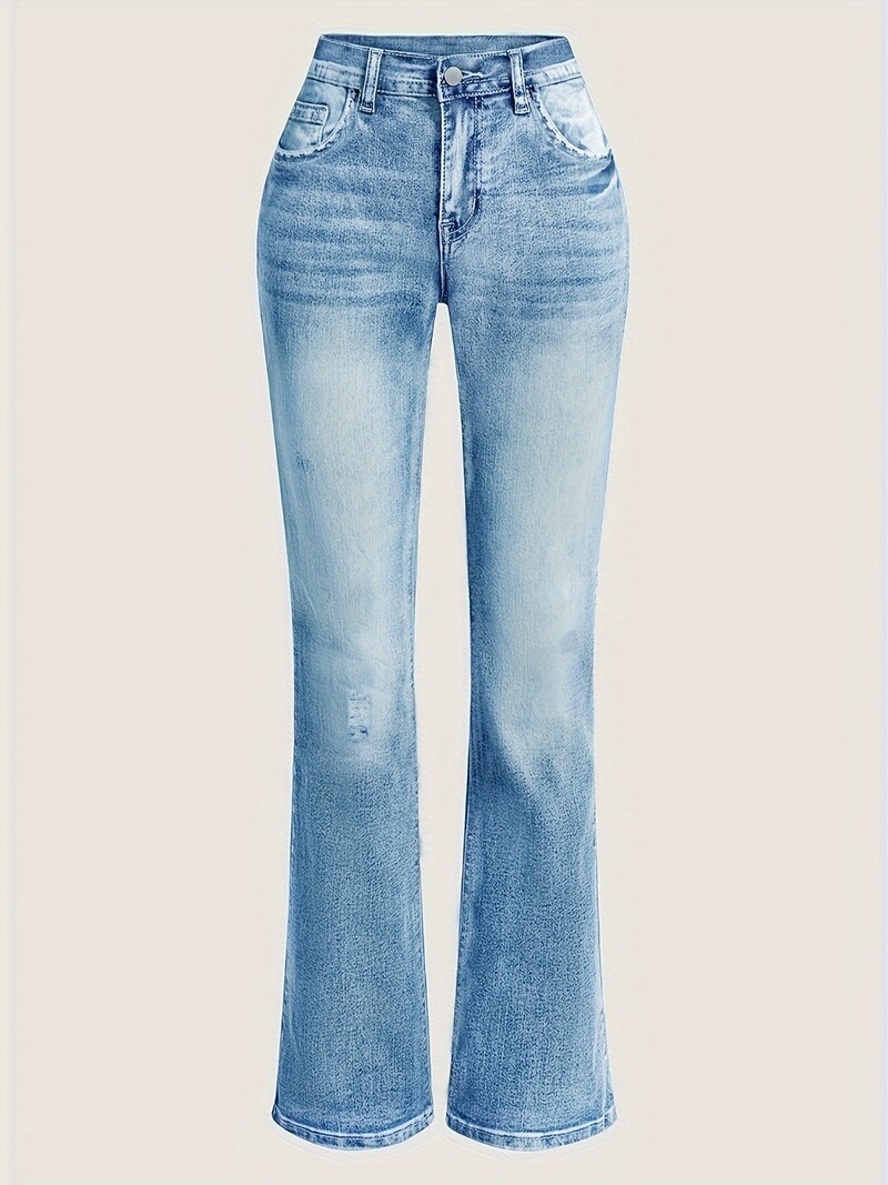 Ženske ležerne traperice s ispranim efektom i izvezenim džepovima, elegantan kroj na čizmama, modna odjeća za jesen