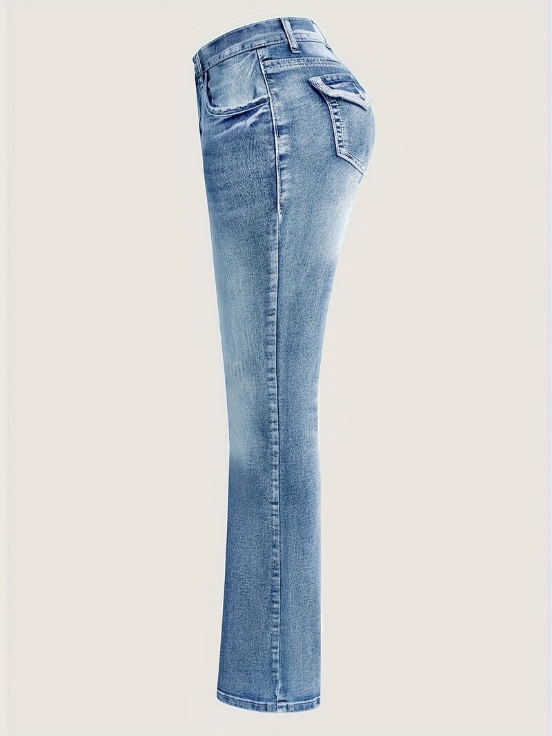 Ženske ležerne traperice s ispranim efektom i izvezenim džepovima, elegantan kroj na čizmama, modna odjeća za jesen