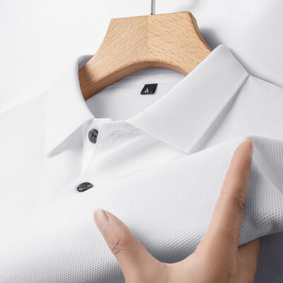 Мъжка тениска с поло от 100% памук -2024 Лятна мода, ежедневна тениска с къс ръкав, дишаща тениска с ревер, 10 цвята, идеална за голф и спорт