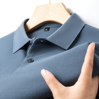 Мъжка тениска с поло от 100% памук -2024 Лятна мода, ежедневна тениска с къс ръкав, дишаща тениска с ревер, 10 цвята, идеална за голф и спорт