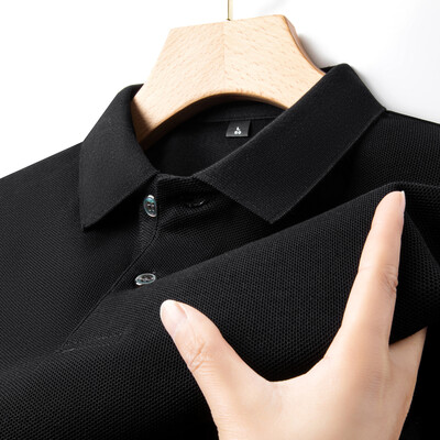 Мъжка тениска с поло от 100% памук -2024 Лятна мода, ежедневна тениска с къс ръкав, дишаща тениска с ревер, 10 цвята, идеална за голф и спорт