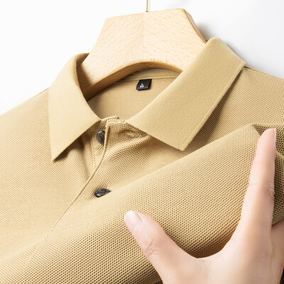 Мъжка тениска с поло от 100% памук -2024 Лятна мода, ежедневна тениска с къс ръкав, дишаща тениска с ревер, 10 цвята, идеална за голф и спорт