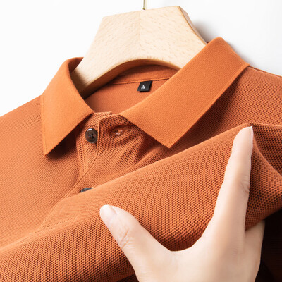 Мъжка тениска с поло от 100% памук -2024 Лятна мода, ежедневна тениска с къс ръкав, дишаща тениска с ревер, 10 цвята, идеална за голф и спорт