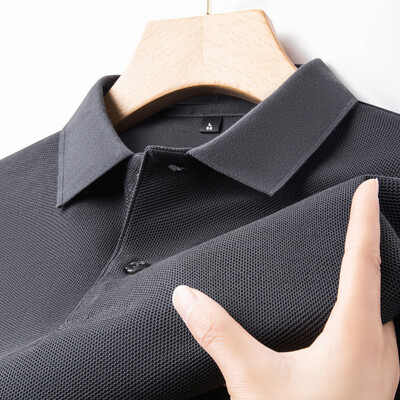 Мъжка тениска с поло от 100% памук -2024 Лятна мода, ежедневна тениска с къс ръкав, дишаща тениска с ревер, 10 цвята, идеална за голф и спорт