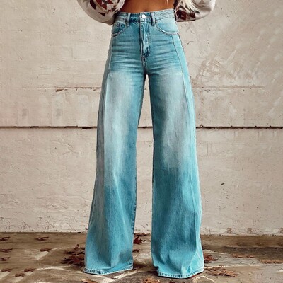 Vintage gradient kunstteksapüksid naiste laia säärega uus mood kõrge vöökohaga vabaaja retro punk naiste kunstteksapüksid teksad