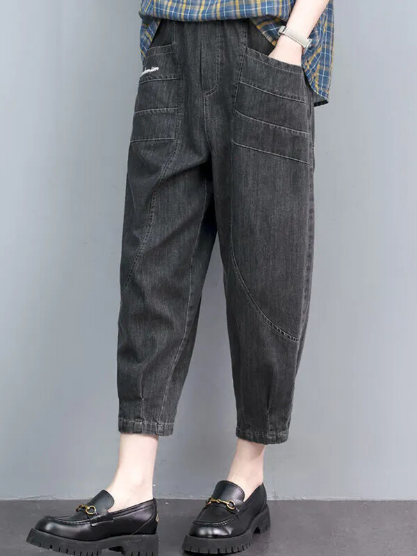 Korejske modne vrećaste harem traperice, ležerne, traper hlače s elastičnim visokim strukom do gležnja, vintage široke, prevelike, 90 kg Vaqueros