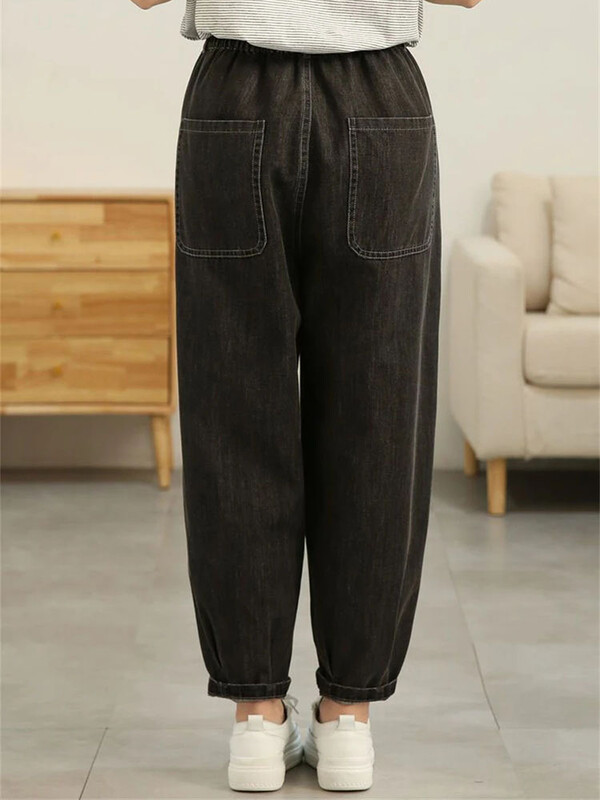 Korejske modne vrećaste harem traperice, ležerne, traper hlače s elastičnim visokim strukom do gležnja, vintage široke, prevelike, 90 kg Vaqueros