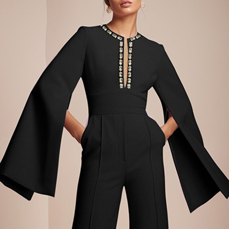 Beautyblue Traf Woman kostüüm, mood kombineedi püksid, uued vabaaja laia jalaga lõhestatud liigendiga V-kaelusega rõivaülikond naistele