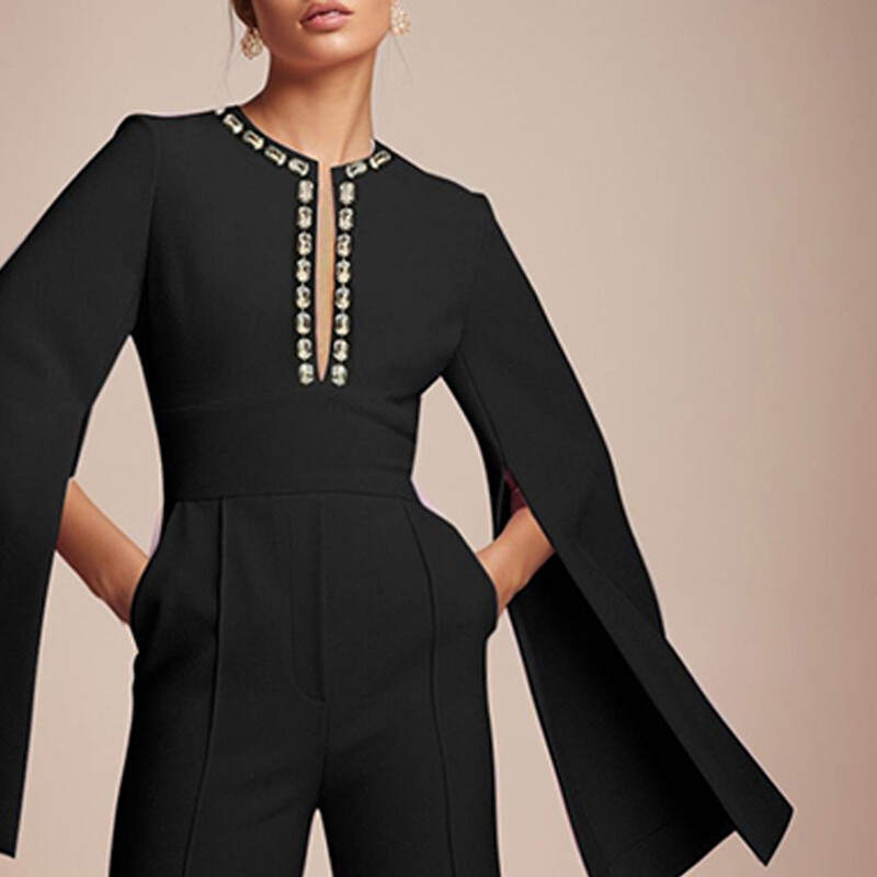 Beautyblue Traf Woman kostüüm, mood kombineedi püksid, uued vabaaja laia jalaga lõhestatud liigendiga V-kaelusega rõivaülikond naistele