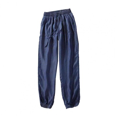 Vasaras plāni ledus zīda džinsi sievietēm elastīgas ar augstu vidukli savelkamās harēma bikses brīvas, pilnībā saskaņotas sijas kāja deviņu punktu džinsa bikses