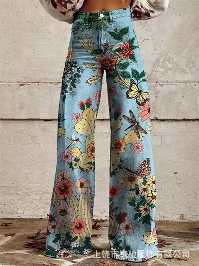 Naiste teksad Y2k stiilis kõrge vöökohaga hip-hop sirge Harajuku laia säärega moepüksid Naiste laia säärega teksapüksid