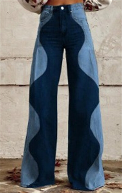 Naiste teksad Y2k stiilis kõrge vöökohaga hip-hop sirge Harajuku laia säärega moepüksid Naiste laia säärega teksapüksid