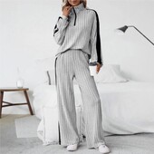 Vabaaja ülikond Naiste sügisriietus Uus kampsun Laia säärega püksid Kaheosaline komplekt Ülikonnad pikkade varrukatega elegantsed naiste spordiriided