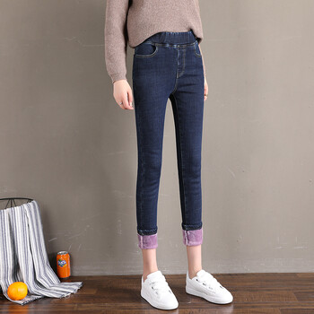 Winter New Skinny Stretch μέση Jeans Fleece Γυναικείο casual παχύ θερμικό μολύβι παντελόνι Classic μπλε βελούδινο ζεστό τζιν παντελόνι