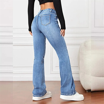 Γυναικεία Νέα Casual Micro Flares Jeans Vintage Mid Waist Button Splice Denim Παντελόνι Γυναικείο Γραφείο Commuter Παντελόνι Trend Streetwear