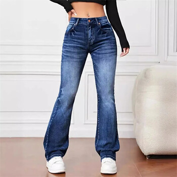 Γυναικεία Νέα Casual Micro Flares Jeans Vintage Mid Waist Button Splice Denim Παντελόνι Γυναικείο Γραφείο Commuter Παντελόνι Trend Streetwear