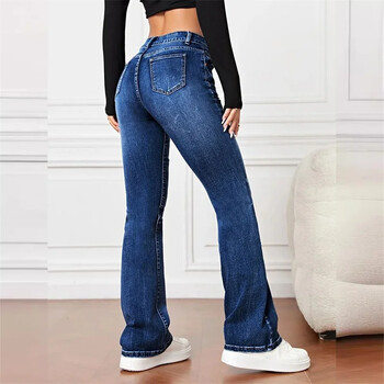 Γυναικεία Νέα Casual Micro Flares Jeans Vintage Mid Waist Button Splice Denim Παντελόνι Γυναικείο Γραφείο Commuter Παντελόνι Trend Streetwear