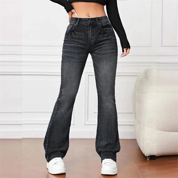 Γυναικεία Νέα Casual Micro Flares Jeans Vintage Mid Waist Button Splice Denim Παντελόνι Γυναικείο Γραφείο Commuter Παντελόνι Trend Streetwear