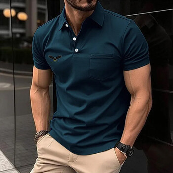 Ανδρικό Breathable Regular Fit Golf Polo - Casual Knit, Color Block πουκάμισο με τσέπη στο στήθος