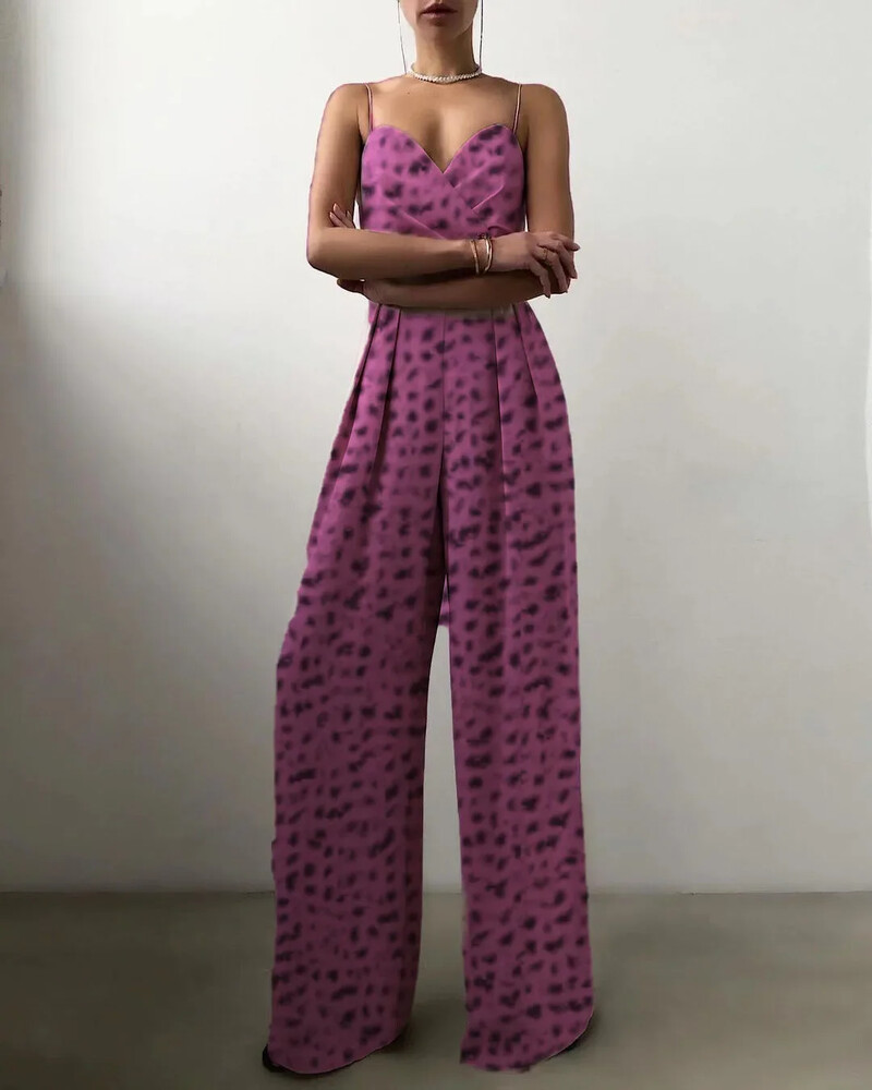 Proljetni šifon, seksi Joker jednobojni, elegantni špageti, europski i američki ženski kombinezoni sa širokim nogavicama visokog struka