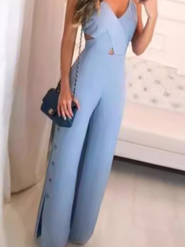 Дамски летен нов плътен ежедневен гащеризон с кръстосани тиранти Темпераментни дамски модни дълги гащеризони без ръкави за пътуване