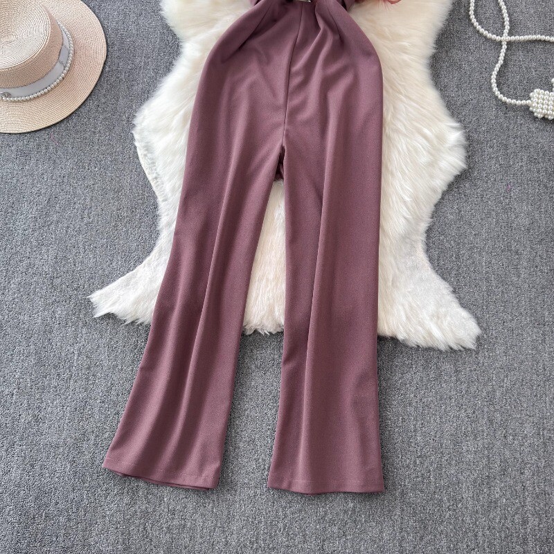 Neploe elegantsed vintage sulgedest tutid Olkadeta kombinesoonid, kõrge vöökohaga sirged püksid 2024. aasta suvel, uued lahtised laiad püksid