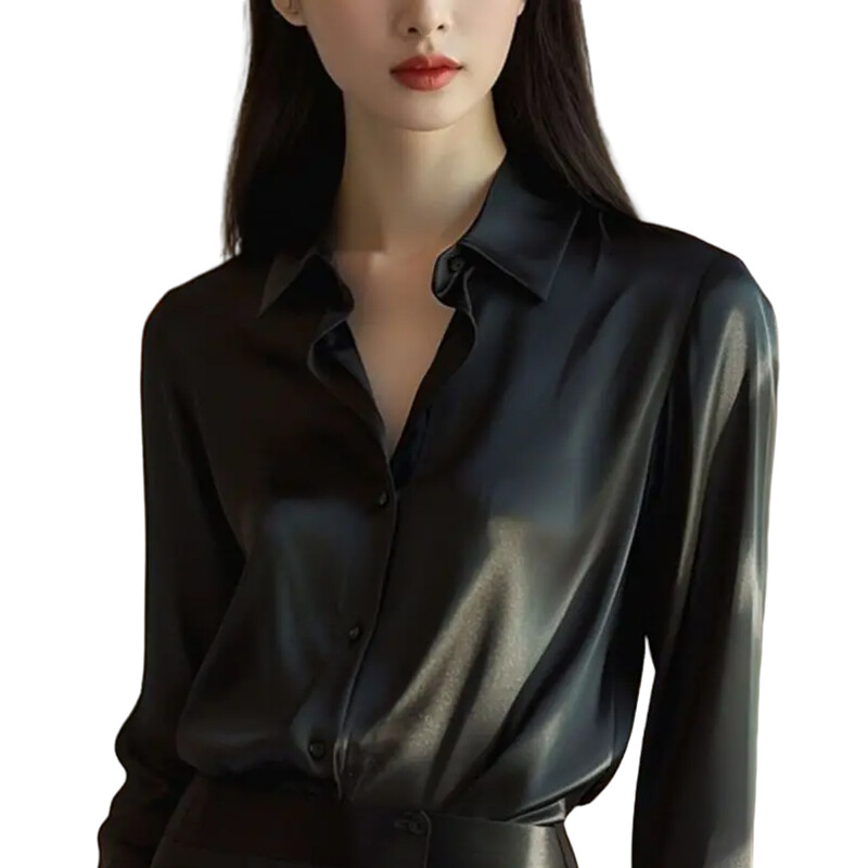 Kevadsügis naiste massiivsed polo-kaelusega pluusid, nööpidega üles Elegantsed avarad pikkade varrukatega riided Kontorirõivad Naistele Prantsuse mustad särgid