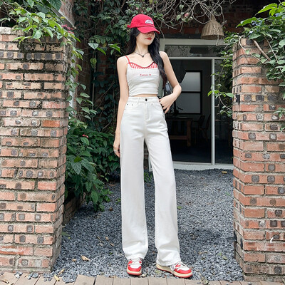 Teksapüksid, naiste pikad püksid, pikendatud korea trendikas valge kõrge kvaliteediga igapäevased klassikalised teksad Päris uued, naiste püksid