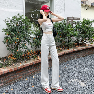 Teksapüksid, naiste pikad püksid, pikendatud korea trendikas valge kõrge kvaliteediga igapäevased klassikalised teksad Päris uued, naiste püksid