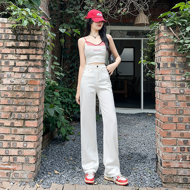 Teksapüksid, naiste pikad püksid, pikendatud korea trendikas valge kõrge kvaliteediga igapäevased klassikalised teksad Päris uued, naiste püksid