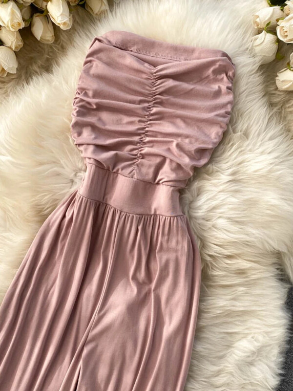 Sieviešu seksīgi kombinezoni bez siksnām Rokas bezpiedurknēm Eleganti, vienkrāsaini rombiņi vasaras brīvā dabā, pludmalē, platas kājas, garas bikses