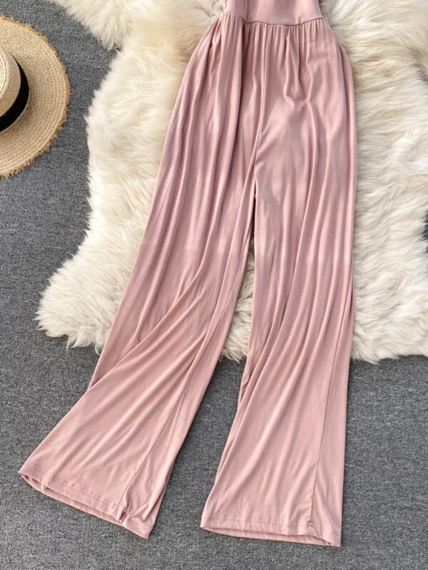 Sieviešu seksīgi kombinezoni bez siksnām Rokas bezpiedurknēm Eleganti, vienkrāsaini rombiņi vasaras brīvā dabā, pludmalē, platas kājas, garas bikses