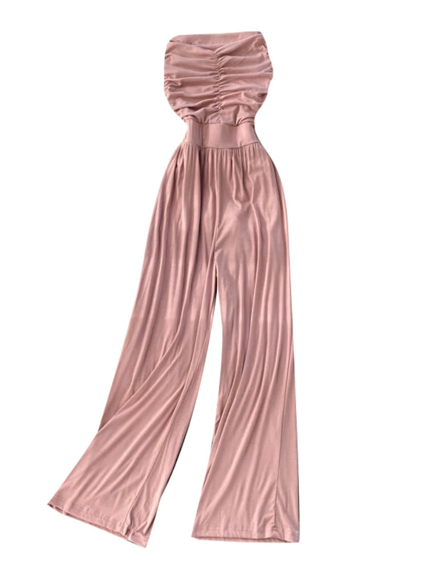 Sieviešu seksīgi kombinezoni bez siksnām Rokas bezpiedurknēm Eleganti, vienkrāsaini rombiņi vasaras brīvā dabā, pludmalē, platas kājas, garas bikses