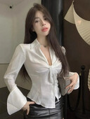 Krekli Sieviešu slaidas krokas Šiks rudens ziemas mode Hotsweet All-mater uzliesmojošām piedurknēm franču ikdienas topi Harajuku seksīga sieviešu blūze