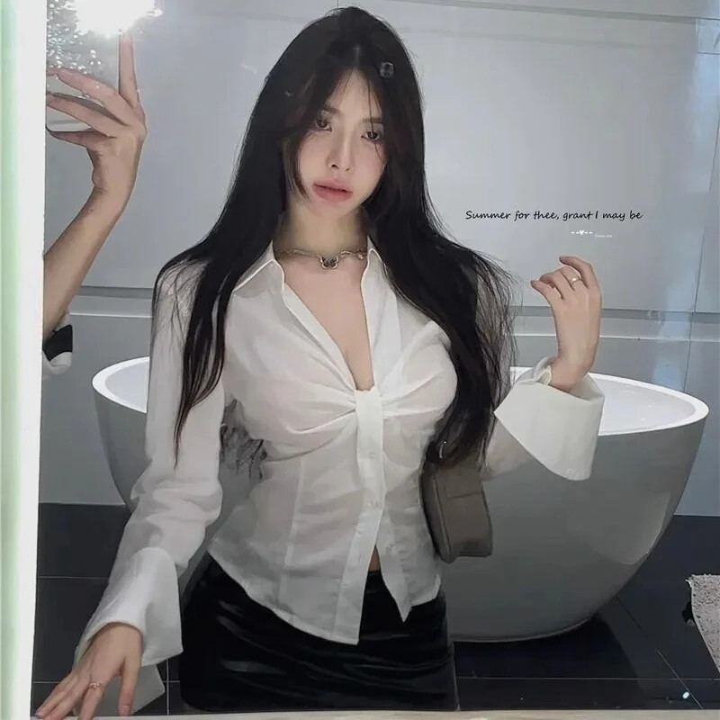 Krekli Sieviešu slaidas krokas Šiks rudens ziemas mode Hotsweet All-mater uzliesmojošām piedurknēm franču ikdienas topi Harajuku seksīga sieviešu blūze