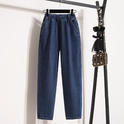 Liela izmēra džinsi ar augstu jostasvietu Modes brīvi elastīgi jostasvietas ikdienas Harlan Pants sieviešu 2024. gada rudens jaunas džinsa bikses līdz potītēm