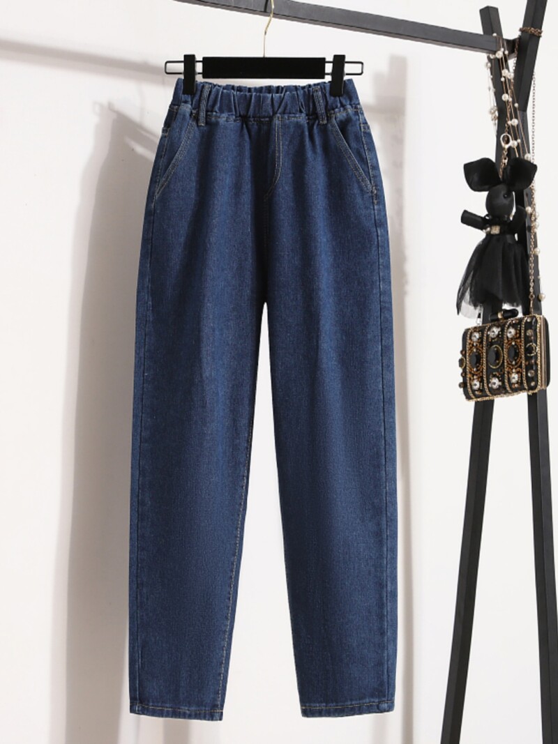 Liela izmēra džinsi ar augstu jostasvietu Modes brīvi elastīgi jostasvietas ikdienas Harlan Pants sieviešu 2024. gada rudens jaunas džinsa bikses līdz potītēm