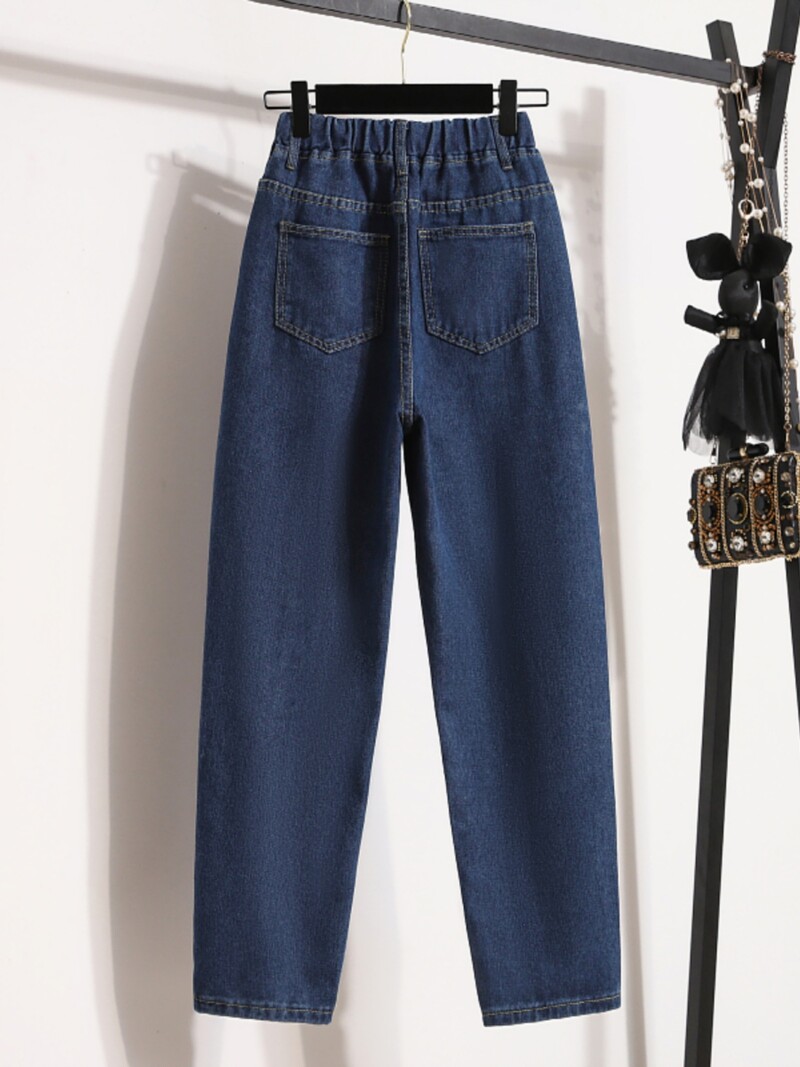 Liela izmēra džinsi ar augstu jostasvietu Modes brīvi elastīgi jostasvietas ikdienas Harlan Pants sieviešu 2024. gada rudens jaunas džinsa bikses līdz potītēm