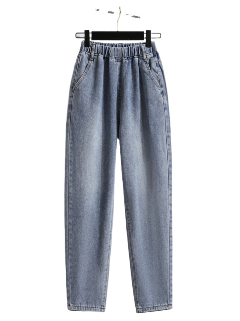 Liela izmēra džinsi ar augstu jostasvietu Modes brīvi elastīgi jostasvietas ikdienas Harlan Pants sieviešu 2024. gada rudens jaunas džinsa bikses līdz potītēm