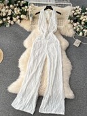 Летен плътен секси клубен гащеризон без ръкави с V-образно деколте Бандажен гащеризон Дамски уличен гащеризон с висока талия и широки крачоли Mujer Ежедневен семпъл