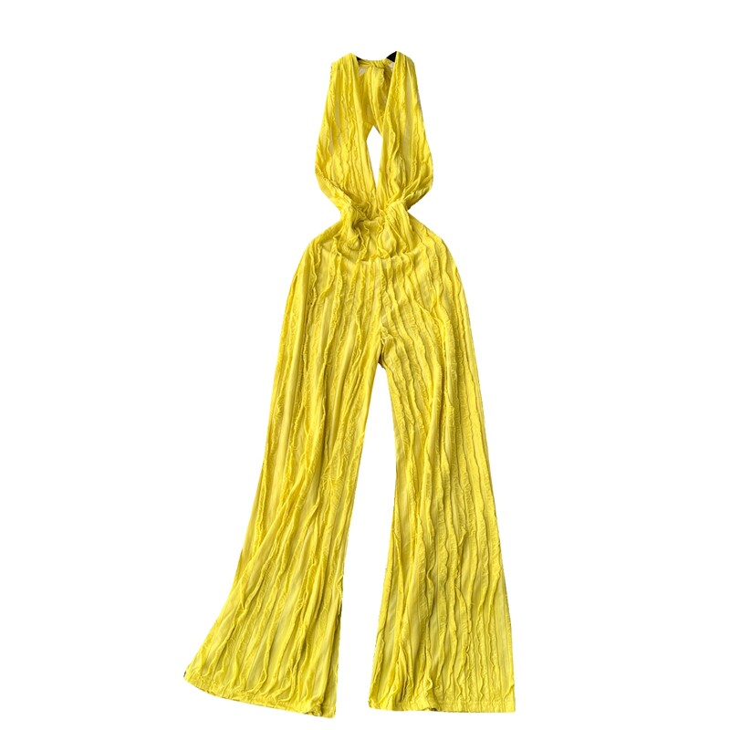 Летен плътен секси клубен гащеризон без ръкави с V-образно деколте Бандажен гащеризон Дамски уличен гащеризон с висока талия и широки крачоли Mujer Ежедневен семпъл