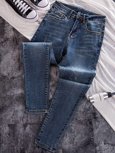 Augsts viduklis šaurs zīmulis Džinsi pavasaris rudens korejiešu ikdienišķa izmēra džinsa bikses Ielu apģērbi Vintage Kot Pantolon Slim Vaqueros jauns