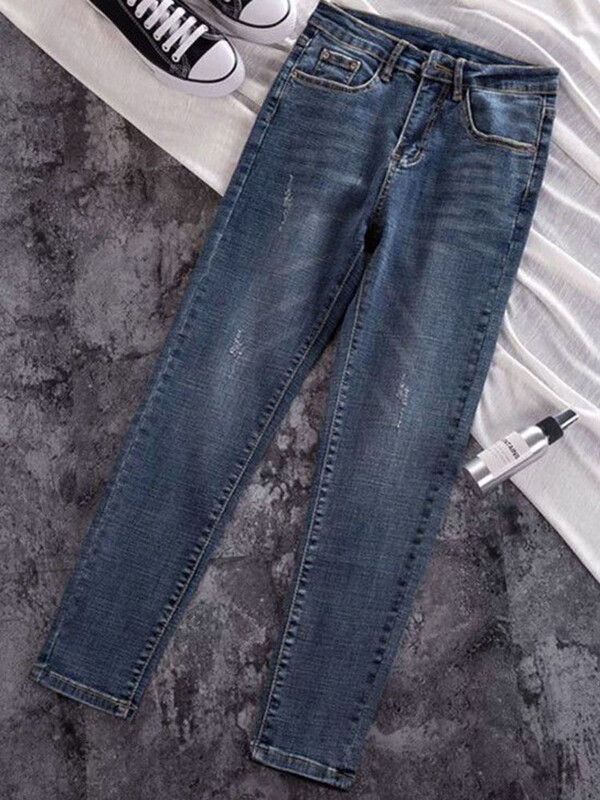Augsts viduklis šaurs zīmulis Džinsi pavasaris rudens korejiešu ikdienišķa izmēra džinsa bikses Ielu apģērbi Vintage Kot Pantolon Slim Vaqueros jauns